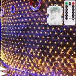 CCILAND 1.5m x 1.5m Garden Net Lights Warm White, 100 LED Battery Net Lights with 8 Modes Remote Timer Dimmable Patio Mesh String Lights for Bush Deck Fence Wall Party Wedding Christmas Decor