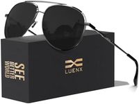 LUENX Classic Aviator Polarized Sunglasses for Men Women - UV400 Non-mirrored Grey Lens Metal Frame with Accessories