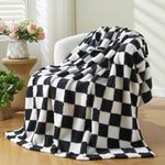 NEWCOSPLAY Knitted Black White Checkered Blanket Super Soft Plush Throw for Couch Fuzzy Fluffy Microfiber Lightweight Blanket for Bed Sofa All Season Use (Black White, Throw(50"x60"))