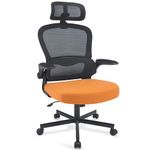 Office Chairs for Home, Desk Chairs for Bedroom, Swivel Mesh Chair Adjustable Computer Chair with 90° Flip-up Armrest & Lumbar Support, 360° Rotation Work Study Chair, Orange+Black