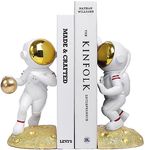 Ureymx Astronaut Bookends, Space Theme Bookends for Shelves, Unique Office Home Room Heavy Duty Bookends Decorative, Book Ends with Anti Slip for Kids Rooms Decor Boys Girl Idea Gift （Gold）