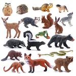 SIENON 18Pcs Forest Animals Figures Toys, Baby Woodland Animals Figurines, Miniature Animals Toys with Owl, Hedgehog, Fox, Squirrels, Bears, Monkey for Woodland Theme Cake Toppers Cupcake Toppers