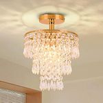 FRIXCHUR Mini Crystal Chandelier Ceiling Light Fitting Hallway Lights Ceiling Light 3 Tiers Crystal Raindrop Chandelier for Bedroom Living Room Dining Room (Gold)