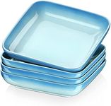 LOVECASA Set of 4 Stoneware Soup Plates, Square Pasta Plate,950 ML / 32 OZ, Gradient Sky Blue