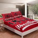 Wrestle Fitted Sheet for Girls Boys Kids Full Size Sports Theme Bed Sheet Set Black Red Room Decorative Deep Pocket Sheet Wrestling Bed Cover 3Pcs Bed Set