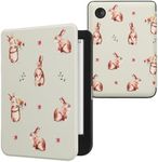 kwmobile Case Compatible with Kobo Clara BW/Colour Case - eReader Cover - Rabbits and Flowers White/Brown/Gray Green