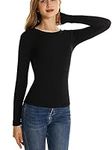 ACANI Black Long Sleeve T-Shirt for Women Ribbed Women's Long Sleeve Slim Fit Black Basic Stretchy Lightweight T-Shirt(Black Large)