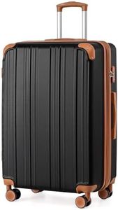 Coolife Luggage, Suitcase with Durable and Lightweight, Large Checked Luggage with ABS Hardshell Expandable, Dual Spinner Wheels, TSA Lock, and YKK Zipper (apricot black, L(28in))