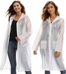 Besshopie EVA Raincoat Lightweight Rain Poncho for Adult Women Reusable 2Pack Long Clear Rain Wear,White,Large