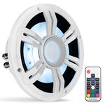 8” Slim Marine Subwoofer - 300W 4 Ohm Waterproof Car Component Speaker System, Low Profile PP Cone w/Rubber Edge, 30 Oz Magnet 1.5" Voice Coil, RGB Lights, for Boat Truck Mobile Vehicle (White)