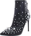 STEVE MADDEN Womens Black Studded Comfort Viceroy Pointed Toe Stiletto Zip-Up Booties AU Size 5.5