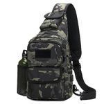 BAIGIO Tactical Military Chest Sling Bag One Strap MOLLE Shoulder Backpack Bag with Water Bottle Holder (Camo Black 1957)