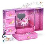 Jewelkeeper Unicorn Musical Jewelry Box with 4 Drawers - Princess Jewelry Boxes for Little Girls - Storage for Rings, Necklaces, Earrings - Accessories Organizer for Teens