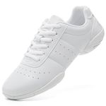 WUIWUIYU Women's Girls' Lace-Up Gym Sport Training Cheerleading Dance Shoes Size 1 UK White(Rubber Sole)