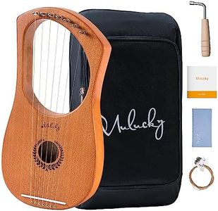 Lyre Harp Mulucky 7 Metal Lyre Steel String Bone Saddle Mahogany Lyre Instrument with Tuning Wrench and Black Gig Bag - MLH701