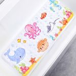 Secopad Kids Bath Mat for Tub Non Slip, 40 X 16 Inch Large Cartoon Octopus Anti Slip Toddler Baby Bath Mat, Right Drain