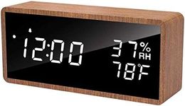 meross Digital Alarm Clock for Bedrooms, Real Wood, LED Display Desk Clock, Time Temperature Humidity, 3 Sets of Alarms, Adjustable Brightness, Sound Control Function(Sapele)