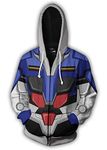 WANHONGYUE Anime Mobile Suit Gundam 3D Print Hoodie Jacket Mens Full-Zip Hooded Sweatshirt Coat Hoody Jumpers 672/11 XXL