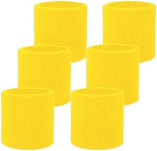 Fecawd 6 Pack Wristbands Sweatbands for Men & Women, Breathable Tennis Wrist Bands Absorbent Sweat Band Multiuse Wristband for Basketball, Running, Gym, Working Out(Yellow)
