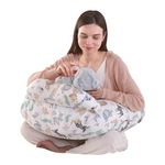 Labtec Nursing Pillow for Breastfeeding Baby, Multifunctional Breast Feeding Pillow with Adjustable Waist Strap and Safety Fence, 100% Cotton Removable Pillowcase, Animal Pattern