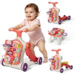 QDRAGON 5 in 1 Walker for Baby Girl, Baby Push Walkers, Assemble as Scooter/Motorbike/Activity Center/Detachable Panel, Walking Toys for Infants 12+ Months, Red