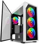 Apevia Genesis-WH Mid Tower Gaming Case with 2 x Tempered Glass Panel, Top USB3.0/USB2.0/Audio Ports, 4 x RGB Fans, White Frame