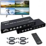 HDMI Multiviewer 4X1 with KVM PIP Multi-Picture Switch 4-in-1-out 4K Quad Screen Divider with KVM 8 Display Modes IR Remote RS232 Mouse Keyboard Control Supported Supports 4K@60Hz,HDR,HDCP2.2 et
