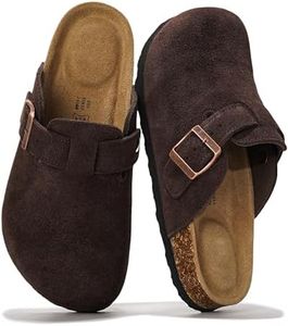 Project Cloud Genuine Leather Footbed Clogs for Women - Memory Foam Arch Support Slippers for Women - Trendy Slip-ons Women's Mules & Clogs Sandals (Benton, CHOCBRWNSUED, 7.5)