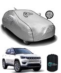 AUTOBIRSA Waterproof Car Body Cover for Jeep Compass with Mirror and Antenna Pocket and Soft Cotton Lining (4 Side Elastic Triple Stitched & Metallic Silver with Black Piping Style)