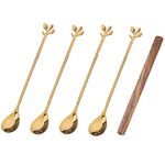 Long Handle Gold Tea Spoons, 7.4 Inch Ice Cream Spoons, Coffee Spoons, Stainless Steel Cocktail Stirring Spoons for Mixing, Milkshake Cold Drink Spoons (Set of 4)