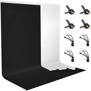 Noir/Blanc Toile de Fond 2 x 3 M avec 8 Clips Anti-Plis, Vevelux 100% Polyester Pliable Lavable Durable 2 en 1 Fond de Photographie pour Vidéo, Camera, Photo, Gaming,Streaming, Zoom, Youtube