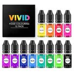 VIVID Food Colouring Set (12 x 10ml Bottle) - Edible Concentrated Liquid Colours Kit for Baking, Cake Decorating, Fondant, Icing and Cooking - Vibrant Colouring Dye for Eggs and Crafts - Made in UK