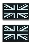 2 Pcs Reflective Great British Union United Kingdom UK Patch Infrared IR National Morale Badge Tactical Military Army Uniform Fastener Emblem for Backpack Hat Jacket Vest Biker Travel (Black)