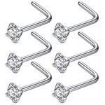 BLESSMYLOVE 6pcs 20g 3.0mm Clear CZ 316L Surgical Steel Silver Nose Rings Studs L-Shape Nose Nostrial Piercing Body Jewerly L Shaped Nose Studs for Women 20 gauge 3.0mm Cubic Zirconia Stainless Steel Nose Rings