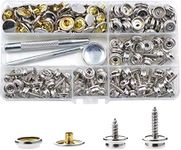 BetterJonny 180 Pieces Canvas Snap Kit, Stainless Steel Screws Snaps Marine Grade Canvas and Upholstery Boat Snaps Button Fastener with 3 Setting Tools for Boat Cover Furniture Silver