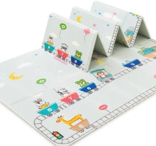 MiniExplorer Double-Sided Waterproof Baby Floor Mat | Extra Large 6.5 x 4.5 ft | 8mm Thick Foam Play Mat | BPA Free, Foldable, Reversible Crawling & Tummy Time Mat for Babies & Kids - Sea & Giraffe
