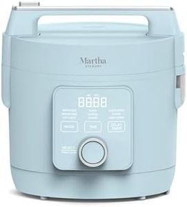 Martha Stewart Rice Cooker, 4 Cup (Uncooked) / 8 Cup (Cooked), Ceramic Non-Stick Removable Pot, Keep Warm, Measure Markings, Steam Basket, Brown & Sushi Rice, Quick Cook, Quinoa, Grains, Oats, Sky Blue