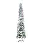 HOMCOM 9 FT Snow-Flocked Artificial Christmas Tree, Slim Pencil Xmas Tree with Realistic Branches, Metal Base, Green