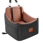 INDYBUD Dog Car Seat for Small/Medium Dogs, Memory Foam Dog Booster Seat, Travel Safety Pet Car Seat with Washable Removable Cover, Storage Pockets for Dogs up to 35 lbs(Black/Brown, Medium)