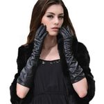Luwint Soft Leather Long Opera Party Costume Evening Dress Driving Gloves, Matte Black, Black, Large