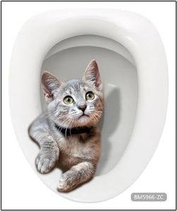 30cm Cartoon Toilet Seat Lid Sticker Cute Cat Waterproof Self-Adhesive Removable Toilet Lid Decal Bathroom Decoration Toilet Lid and Tank Covers