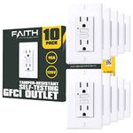 Faith Electric 15A GFCI Dual GFI Receptacle with LED Indicator, Ground Fault Circuit Breaker with Wall Plate, ETL Listed, 1 Pack, Ivory, Tamper Resistant, 10 Pack, White