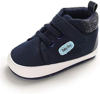 MASOCIO Baby Boy First Walking Shoes Infant Toddler Trainer Soft Sole Anti-Slip Prewalker, Navy, 12-18 Months