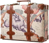 urecity Vintage and Cute Carry-on Overnight Case Non-wheeled Mini Leather Trunk Suitcase with Shoulder Strap, Victorian Map Print, 20"