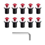 Augeny 10PCS Motorcycle Windshield Bolts Screws Kit, Aluminum Motorbike Windscreen Screw Bolts Nuts Fastener Kit with Wrench, Windshield Body Mounting Bolts Nuts for Motorcycle (Red)