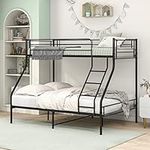 JURMERRY Twin-Over-Full Metal Frame and Ladder Bunk Bed (Textured Black)