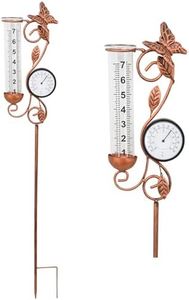Voumsil Rain Gauge Outdoor, coppery Butterfly Rain Gauge with Thermometer for Measuring Precipitation, Garden Decoration (Coppery Butterfly Thermometer)