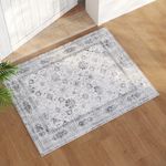 Rugcomf Door Mat Indoor Entrance 2x3 Rug Machine Washable Small Area Rug Non-Slip Low Pile Throw Rugs for Entryway, Kitchen, Front Door Indoor Entrance, Entry, Kids Room (Grey and White)