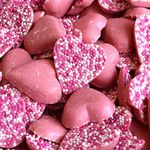 Pink Strawberry Flavour Chocolate Heart's - Hannah's Jazzles Hearts Tub - Approx 120 Sweets - Strawberry Flavour Candy With Candy Topping - Valentines Sweet Gift Box