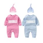 culbutomind Baby Twins Bodysuits Double Trouble Newborn Unisex Baby Romper Cute Outfit With Hat(PB BT 6M)